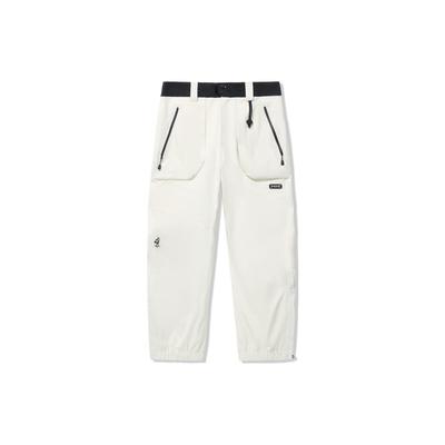 Pantalon de ski unisexe Li Ning couleur unie à poches multiples avec revers Blanc cassé Noir AHXT007-1