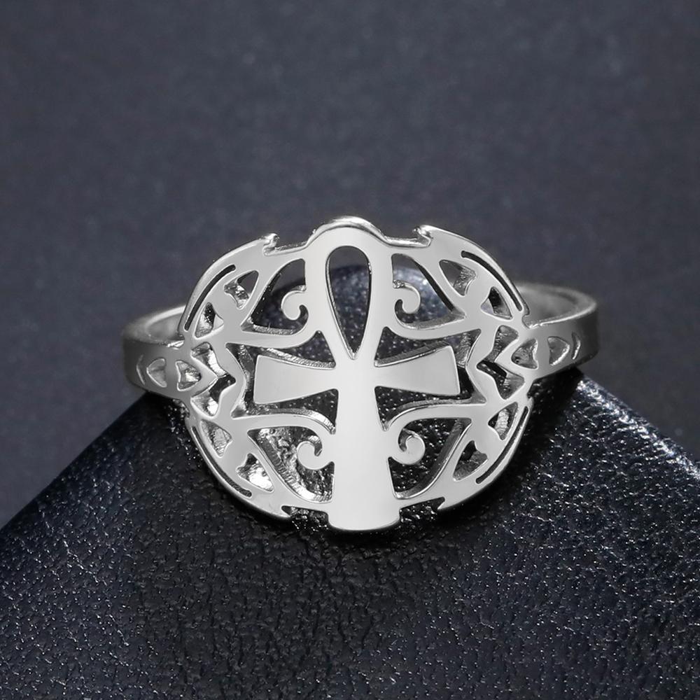 Dawapara Egyptian Ankh Cross and Eye of Horus Elegant Ring Stainless Steel Wedding Band Religious Gift