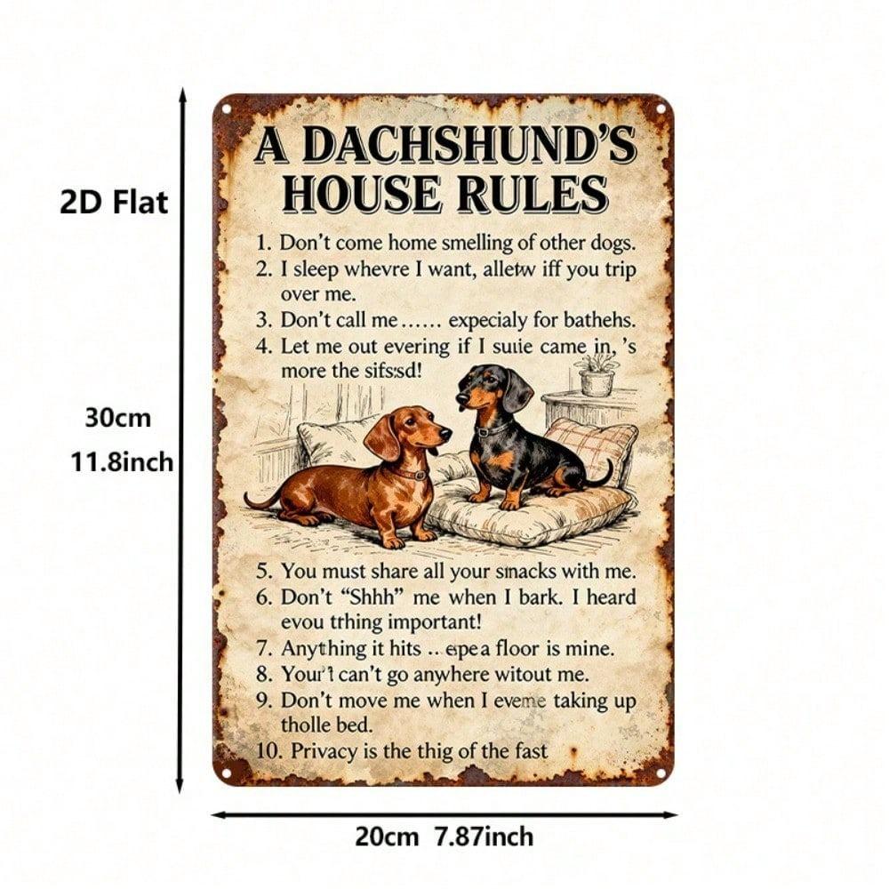 1pc Dachshund Home Rules Metal Sign, 8x12in 2D Flat Iron Wall Art, Cute Dog Themed Hanging Plaque