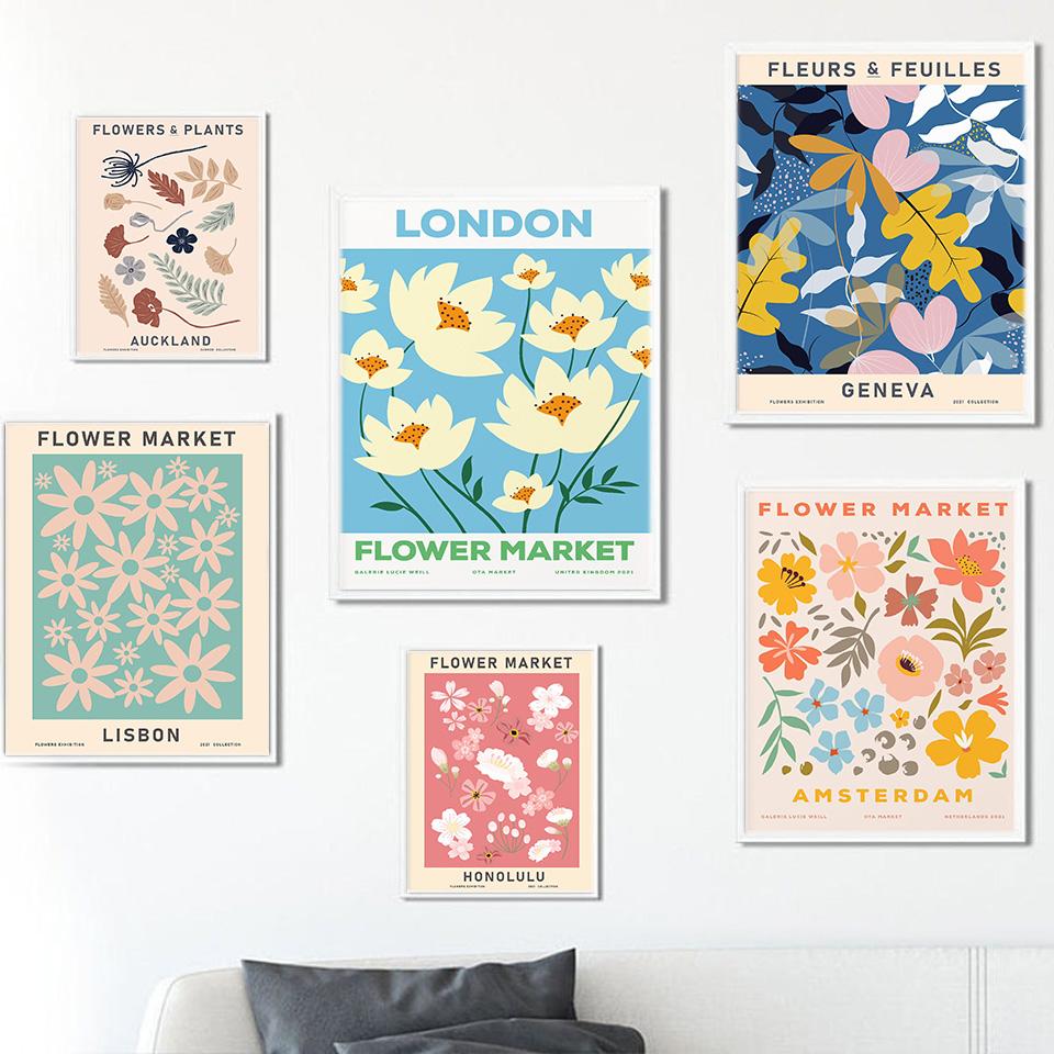 Abstract Flower Market Vintage Watercolor Wall Art Canvas Painting Nordic Posters And Prints Wall Pictures For Living Room Decor No Frame
