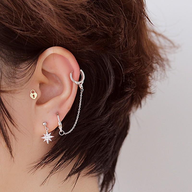 

Europe and Unique Overall Lock Ear Buckle Double Ear Hole Chain Earrings