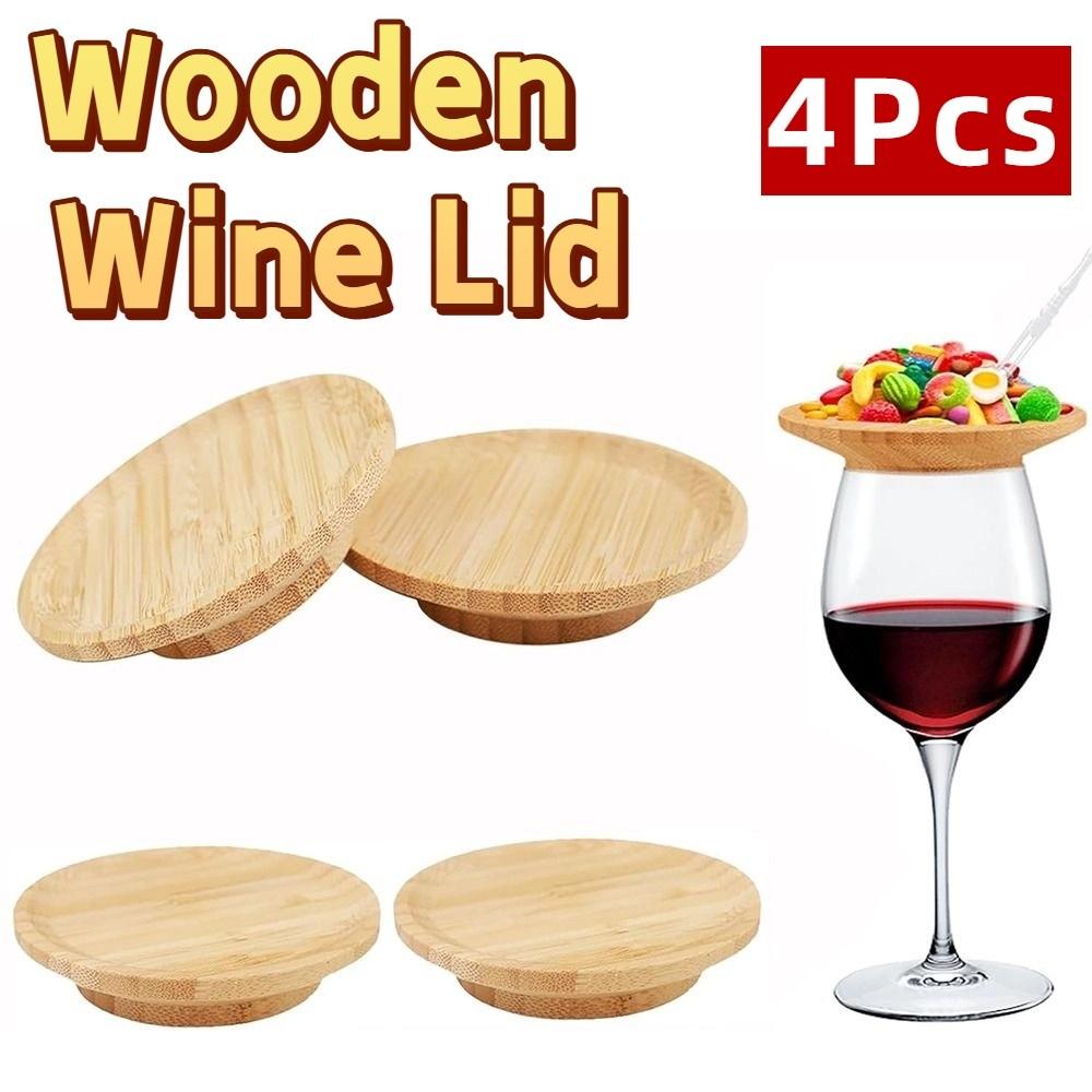 4Pcs Handmade Wine Glass Covers Leakproof Wooden Red Wine Lid Wine Glass Topper  Restaurants