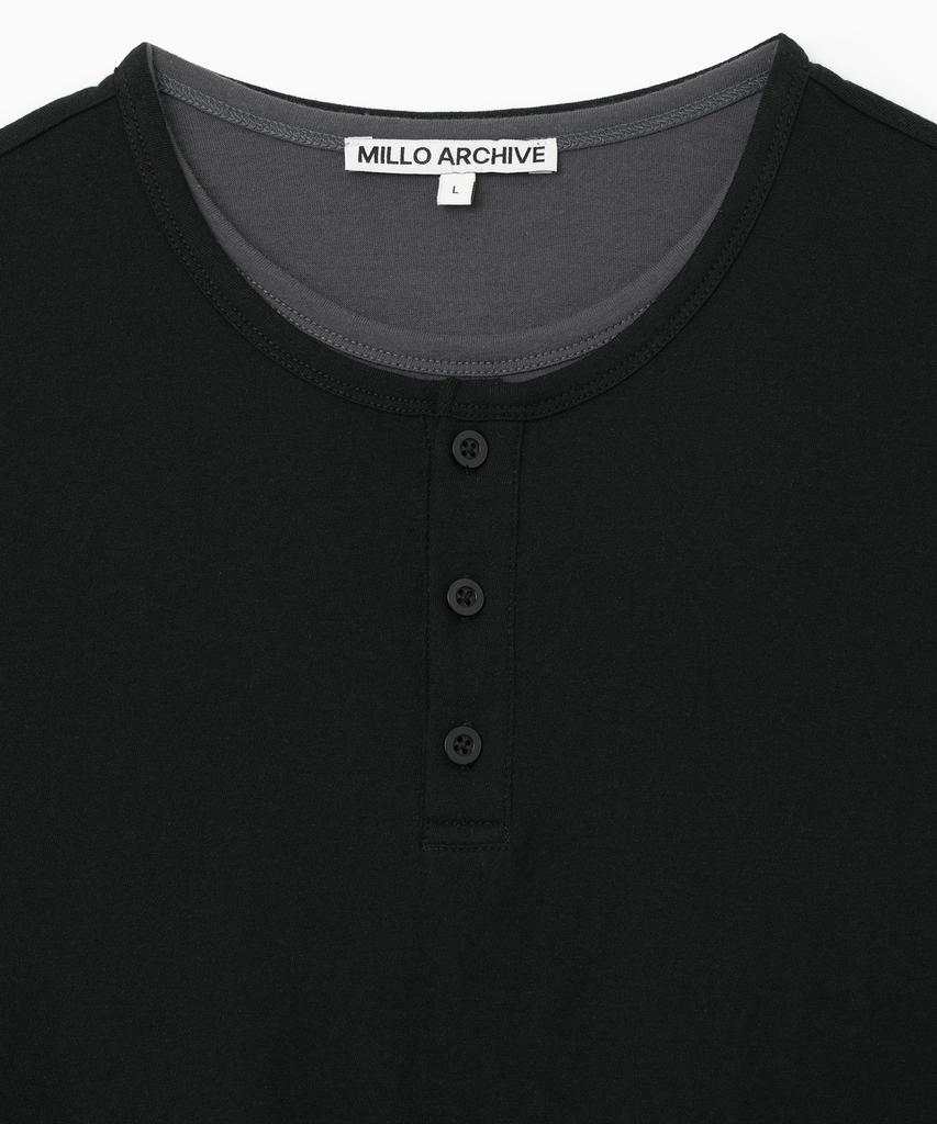 MILLO ARCHIVE Skin Layered Henley Neck T-Shirt [Black]