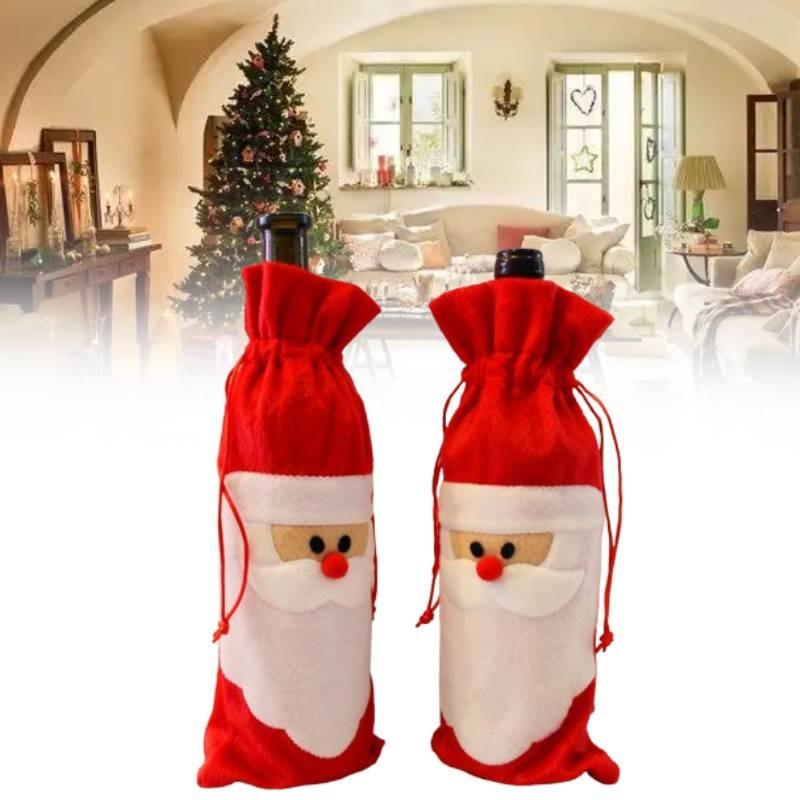 Wine Christmas Bottle Cover Red Nose Santa Claus Bottle Dress Up Bags Props
