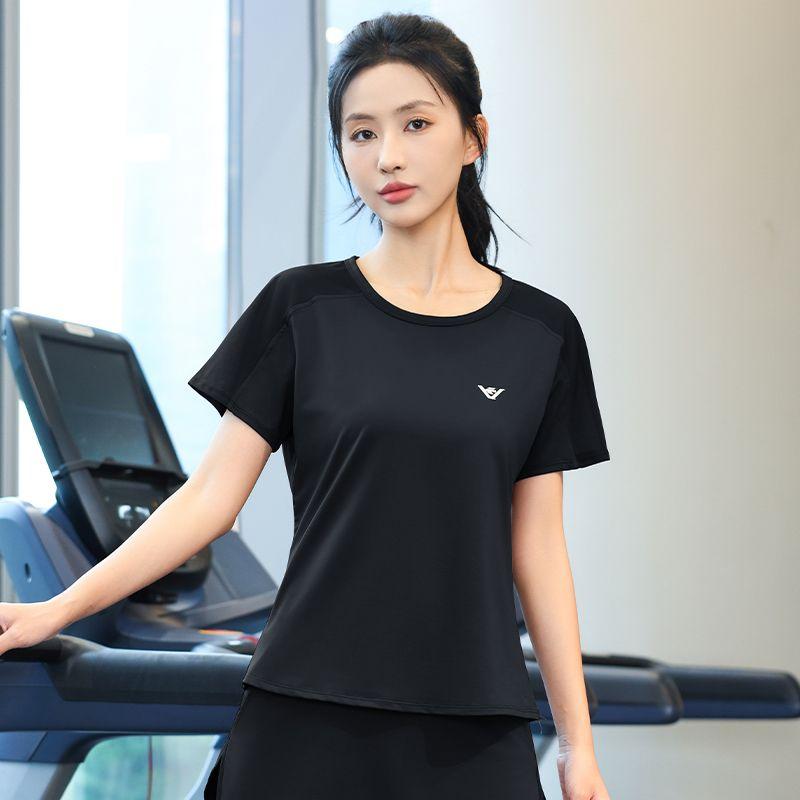 

9295 Summer Thin Yoga Clothes Women Western Style Mesh Breathable Quick-Drying Clothing Top Slimming Loose Sweatshirt Women Black XL