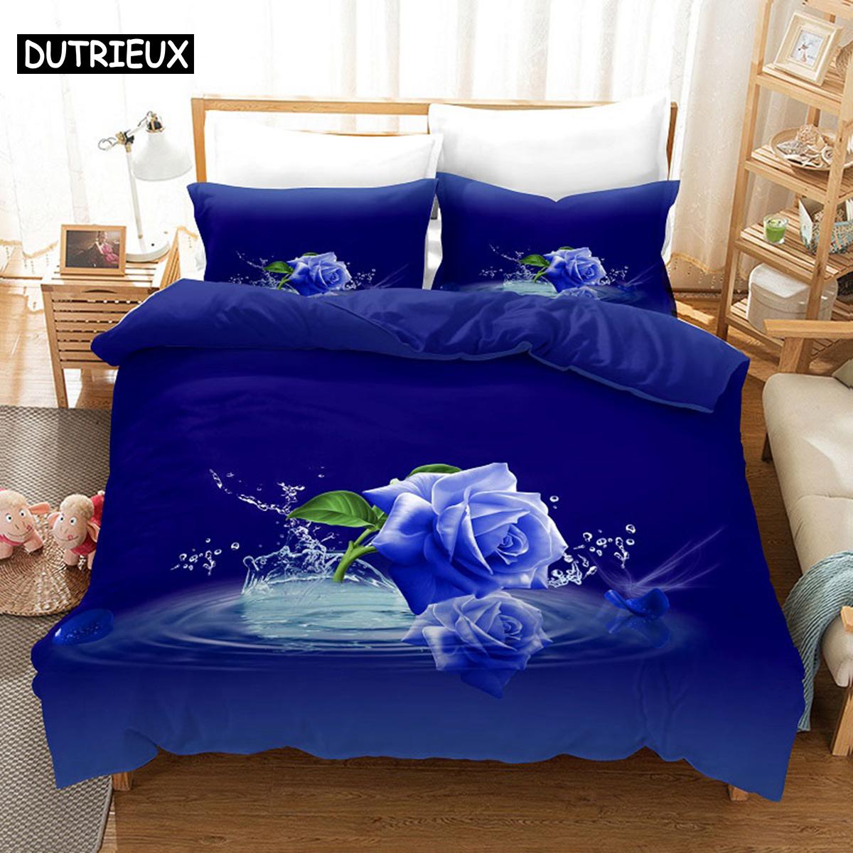 Bloem Dubbel Dekbedovertrek Beddengoed Set Quilt Hoes Linnen King Queen Full Size 3D Print Kussensloop Eenpersoons Twin Bed 220x240 200x200 155x215cm 3pcs&Duvet Cover