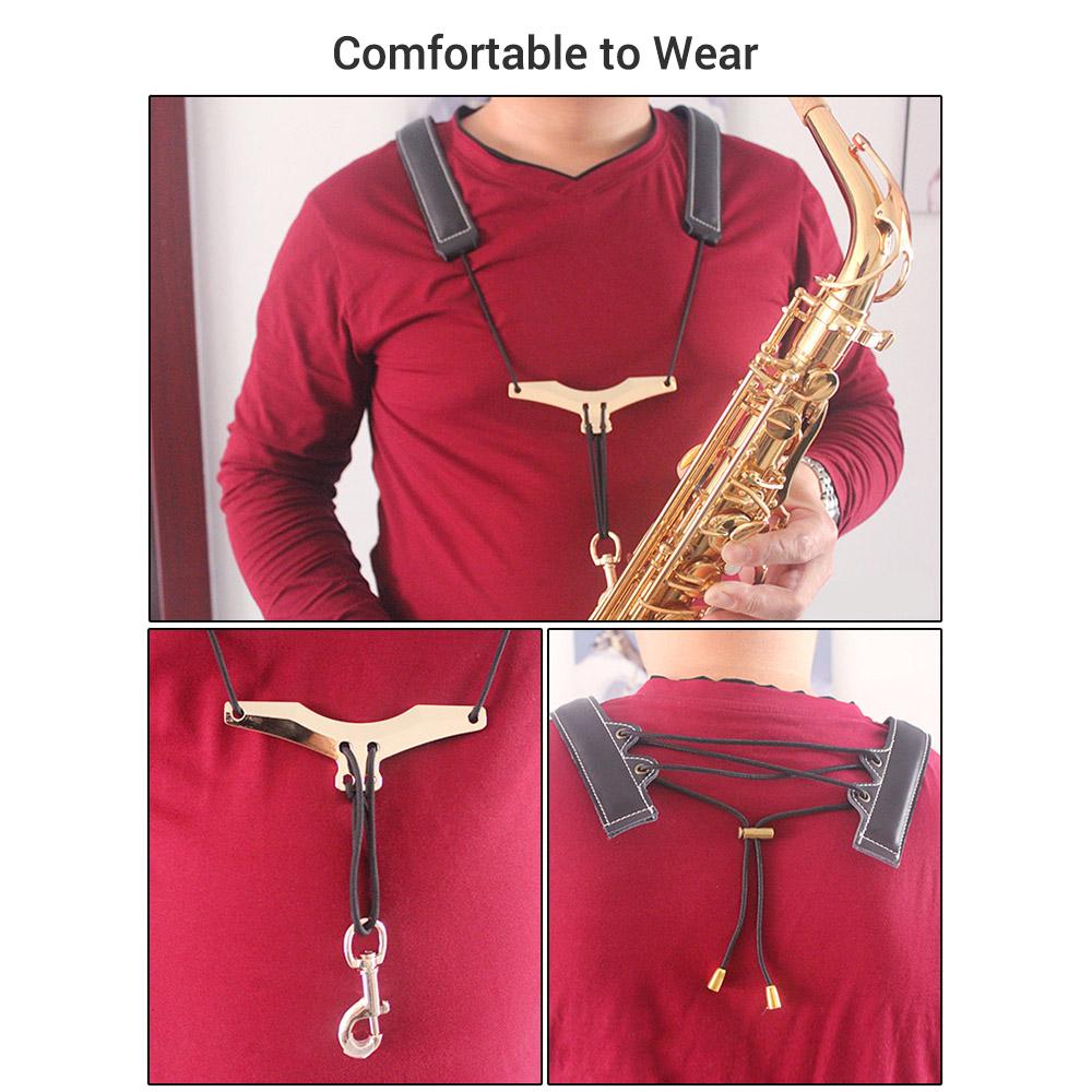 Adjustable Saxophone Shoulder Strap Sax Leather Strap for Alto/Tenor/Soprano Saxophones