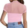 Women's Fashionable And Casual High Neck Double Layered Mesh Short Sleeved Top Short Sleeved Top