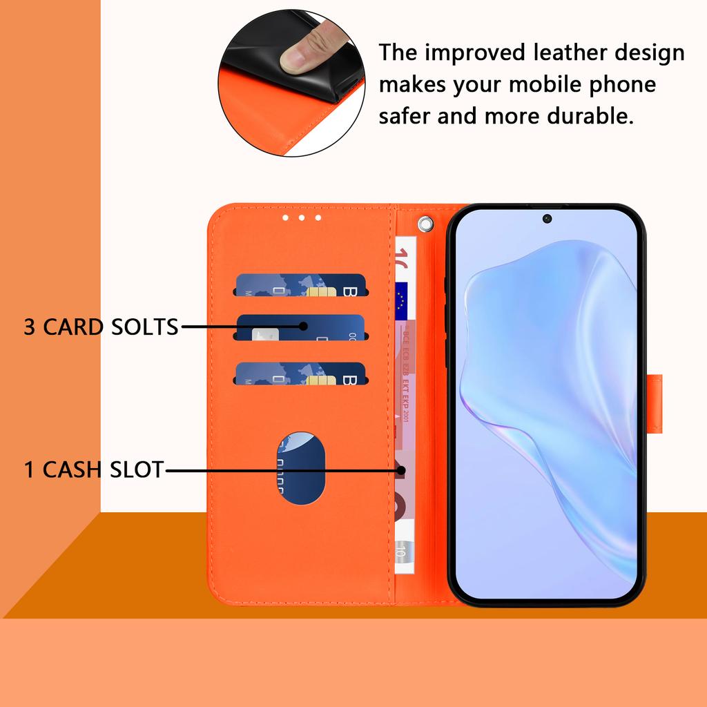 Wallet Case for Find X9 Ultra - Leather/PU, Orange, With Lanyard
