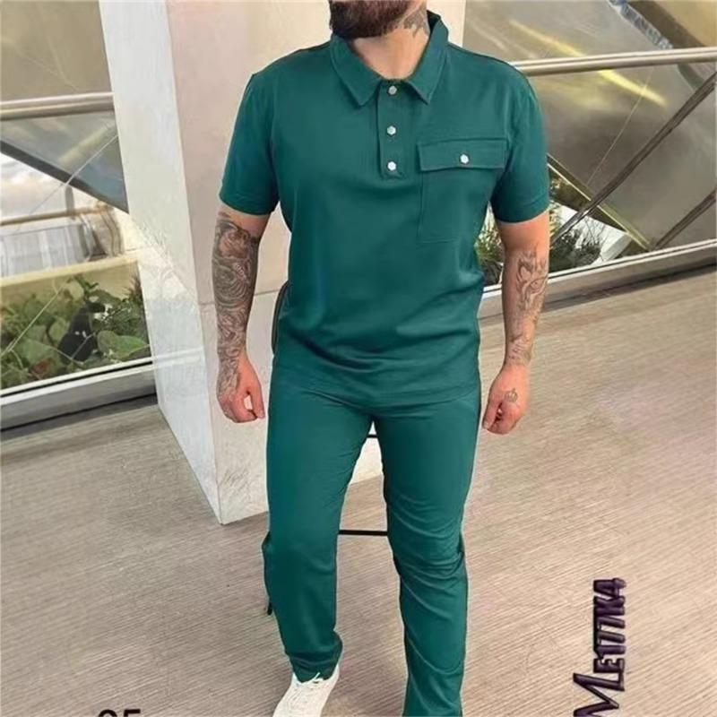 Mens Casual Athletic Short Sleeve T Shirt And Long Pants Two Piece Set