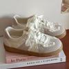 Fashion French Lace - Satin Ribbon Trainer Sneakers | Cream - Sweet Vintage Sporty Sneakers
