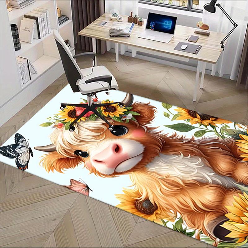 Floral Chair Mat: Office Carpet with Sunflowers and Butterflies Large Rug for Home Decor, Sofa Cover, Gift Idea for Any Room