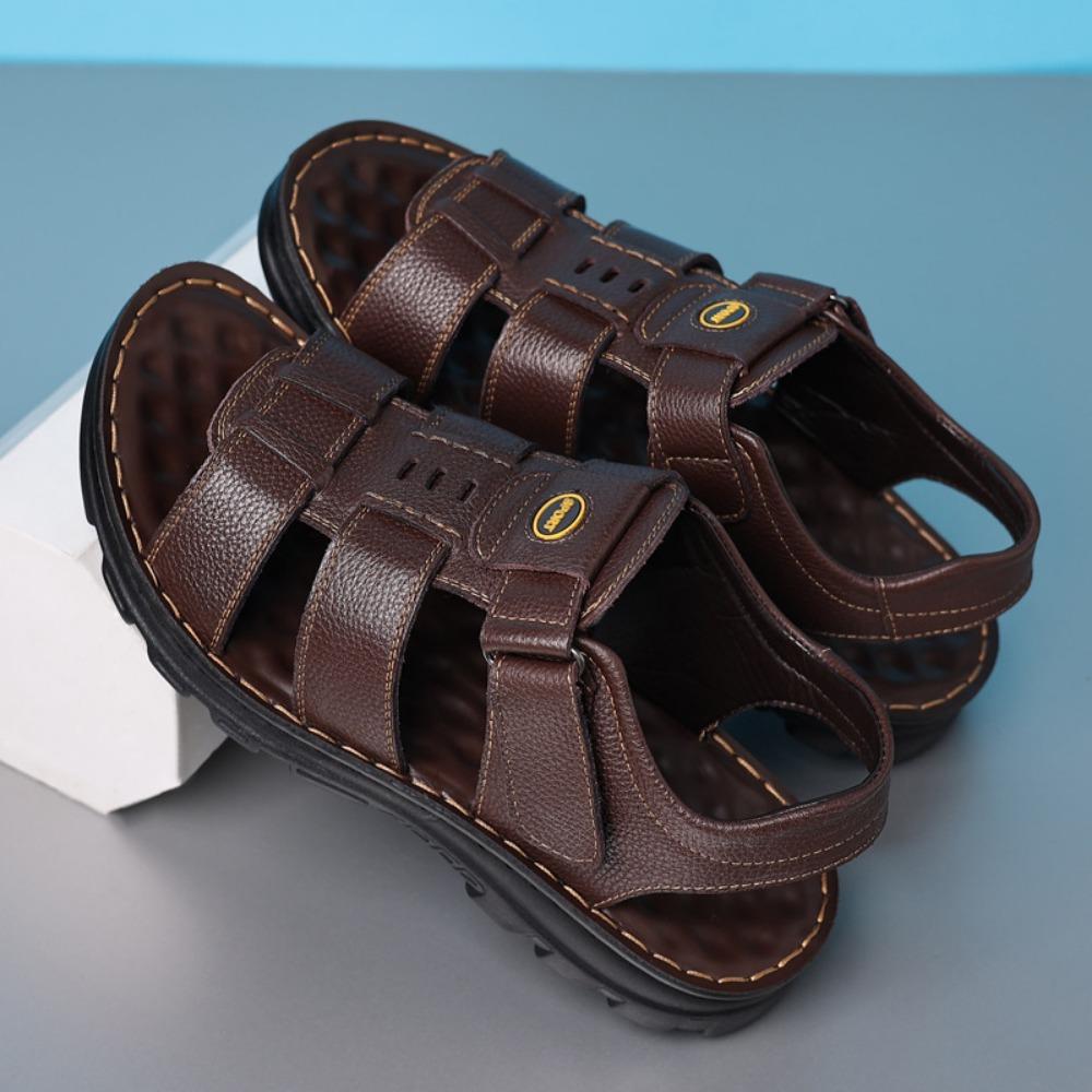 Mens Leather Sandals Non Slip Beach Shoes Breathable Summer Casual Sandals for Men