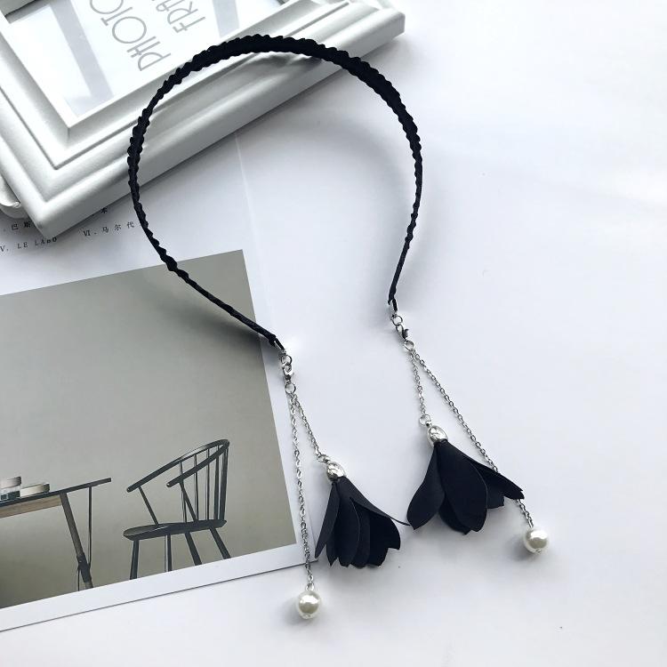 Simple fabric headband, flower pearl fake earrings, temperament versatile fringed pendant, headband, hairpin and hair accessories.