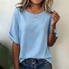 Top da Donna Casual Largo Girocollo Manica Corta Tessuto Misto Cotone Lino Leggero Traspirante Camicia Estiva