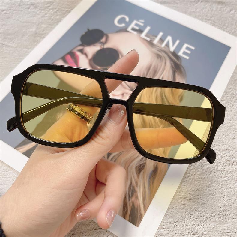 Women's sunglasses, men's and women's square double-beam sunglasses, retro large-frame pilot sunglasses.