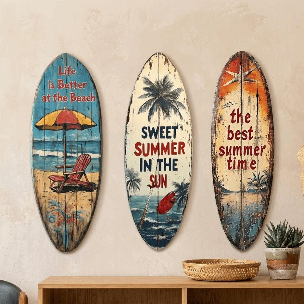 Summer Wooden Surfboards Wall Decor Colorful Surfboard Sign Ornament Festival Decor