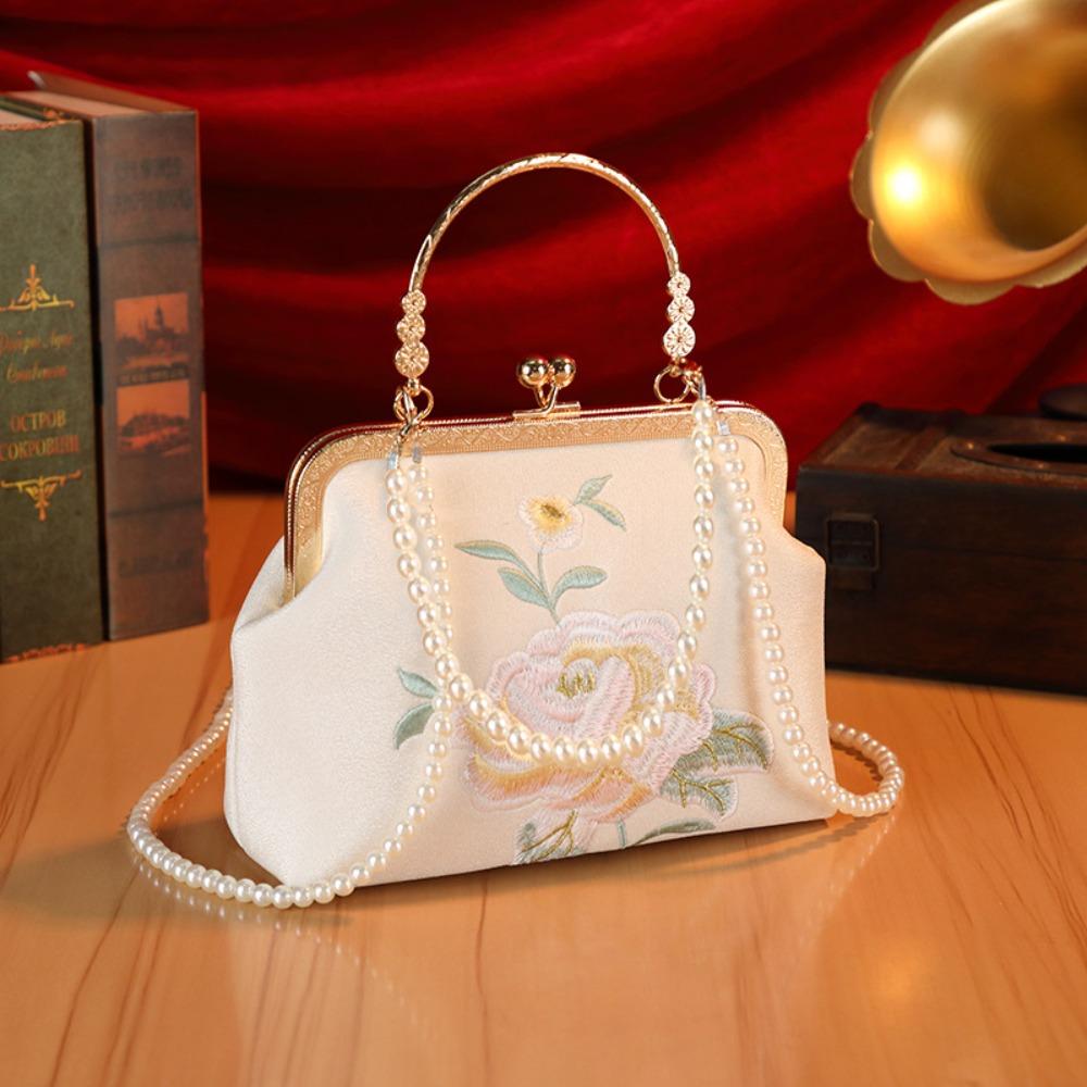 Popular Chinese Style Banquet Bag Embroidery Pearl Handle Qipao Bag High Capacity Trendy Crossbody Bag Women