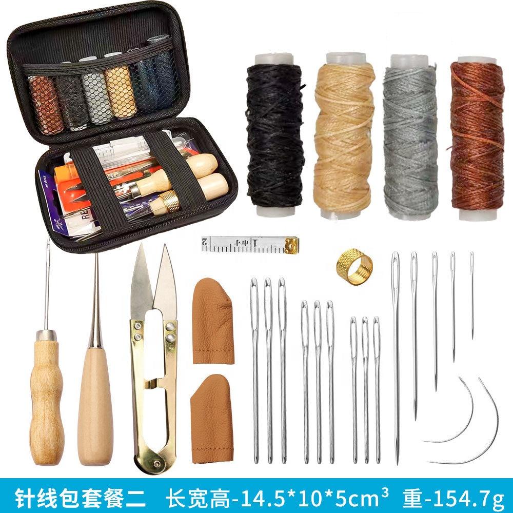 Custom Leather Sewing Tools Kit Awls Thimble Finger Cots Waxed Thread Stitching Needles
