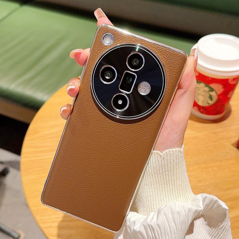

Phone Case for OPPO Find X8 Ultra X7 X8S Plus Electroplated Lychee Pattern Leather Shell for OPPO Find X8 Pro X6 X8s+ Hard Cover OPPO Find X8 Pro глибокий кавового кольору