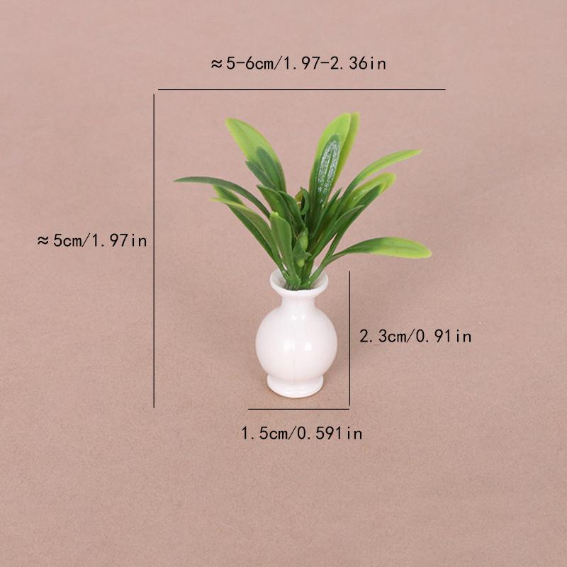 1pc Dollhouse Mini Plastic Simulation Vase Green Plant Miniature Model Mini Floral Arrangement Toy Ornaments