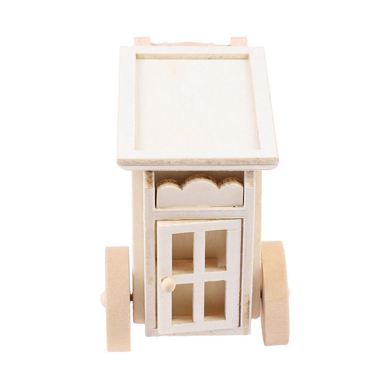 Trolley Dining Cart Kitchen Wooden Furniture Miniature Dollhouse Doll Decor Toy Two Layers