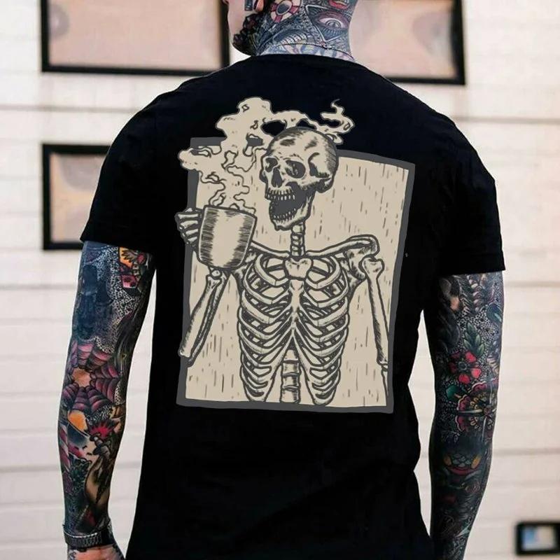Summer Horror Devil Punk Skull Print Round Neck T-shirt Retro Neutral Casual Cool Hip-hop Street Short Sleeved Halloween
