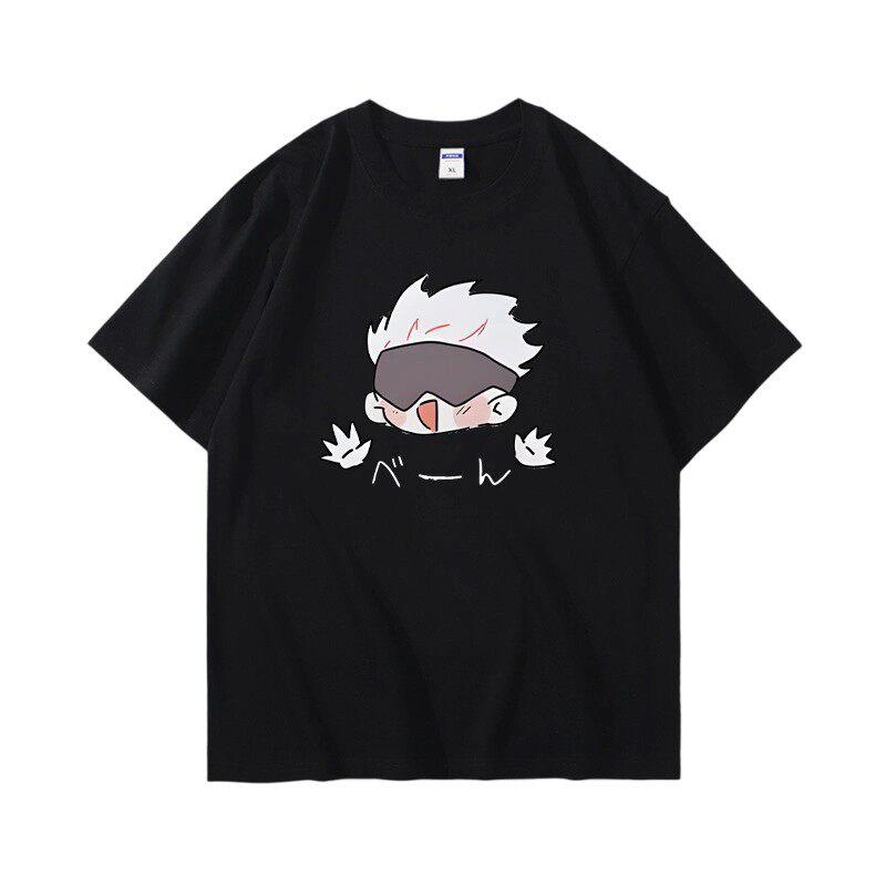 Jujutsu Battle Anime Peripheral Gojo Wu Pure Cotton Cartoon Printed Unisexs and Unisexs Clothing Summer New Short Sleeves