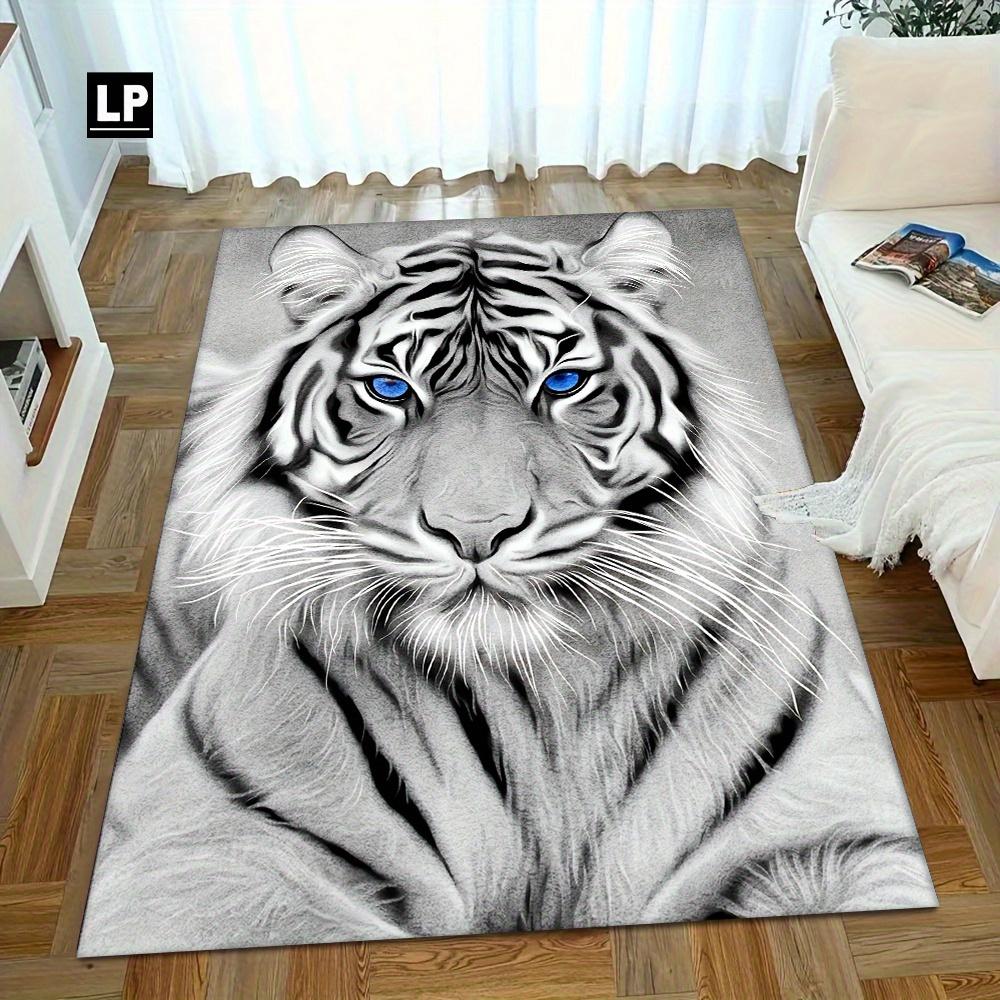 Sketch Tiger Face Rectangle Rug Monochrome Wild Animal Pattern Washable Floor Mat For Fireplace Bedroom Decor Carpet