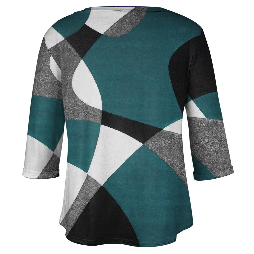 Women's Fashionable Casual Three Quarter Sleeve Printed V Neck Pullover 4/3 Sleeve Top