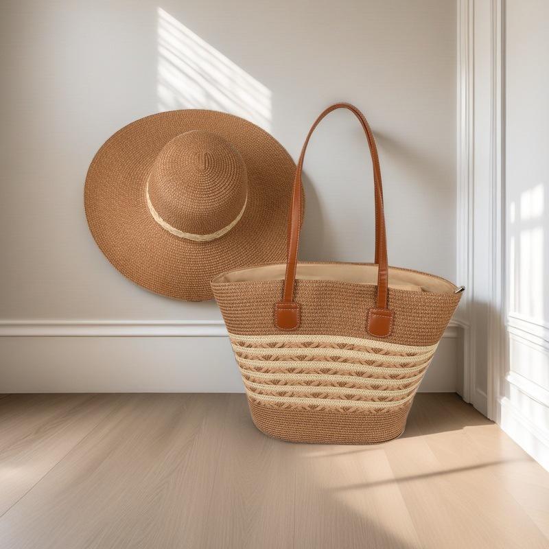 Trendy French One-Shoulder Straw Tote: Large-Capacity Woven Beach & Vacation Handbag for Women