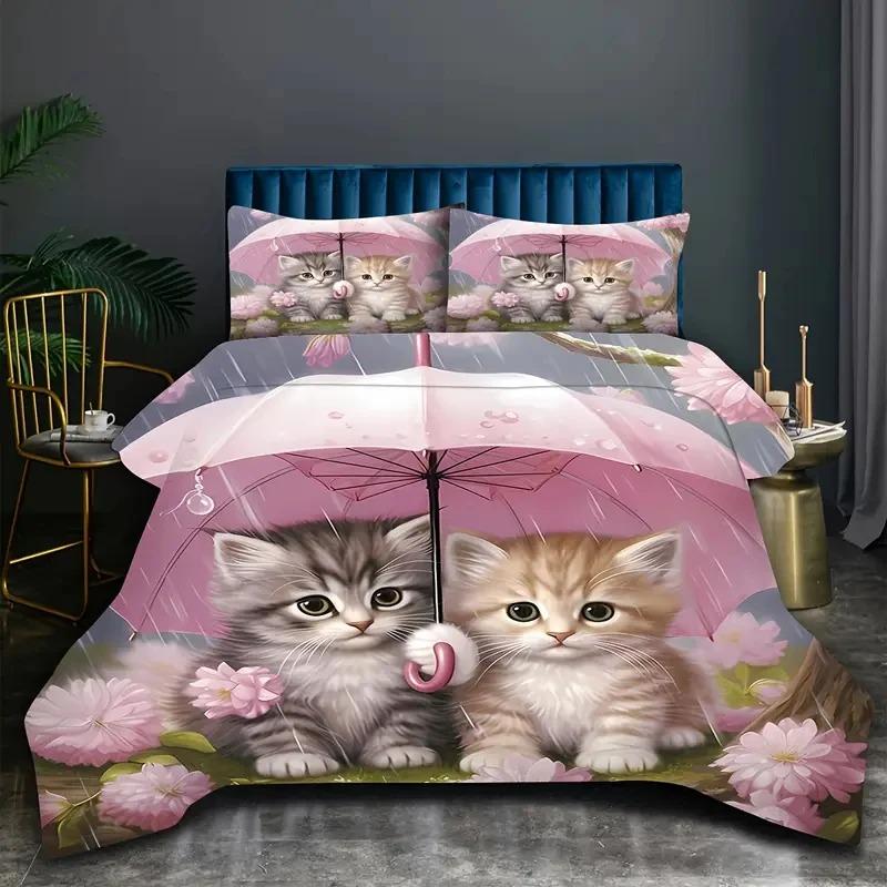 Hot Sale 3D Cute Cat Bedding Set Baby Duvet Cover Sets Bedclothes Twin Single King Kids Adult Teens Best Gift