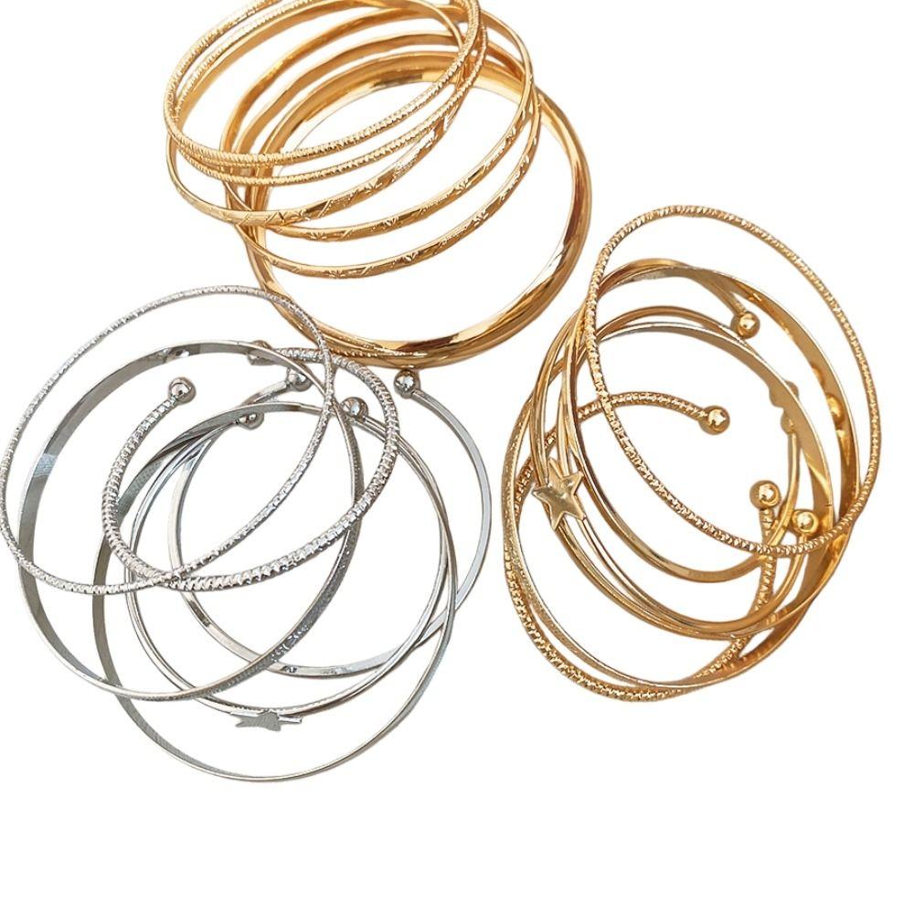 6Pcs/7Pcs Europe American Style Wide Open Bangle Set Gold Silver Exaggerated Bracelet Girls