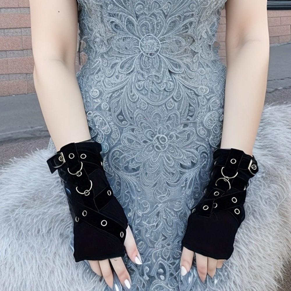 Metal Rivet Street Dance Sleeves Buckle Punk Style Sleeves New Fingerless Gloves Stage Performance