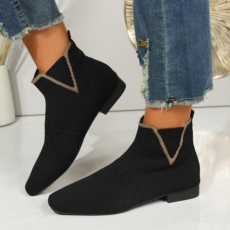European and American Spring and Autumn Large Size Square Head Short Socks Boots Women's Cross-border Breathable Elastic Sleeve Thin Short Boots