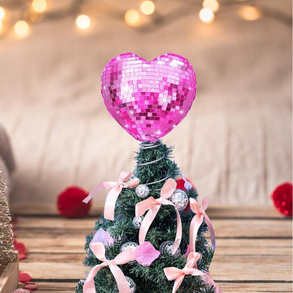 Valentine Heart Tree Topper Decorative Creative Shiny Treetop Decor Display for Party Engagement Apartment Outdoor Events
