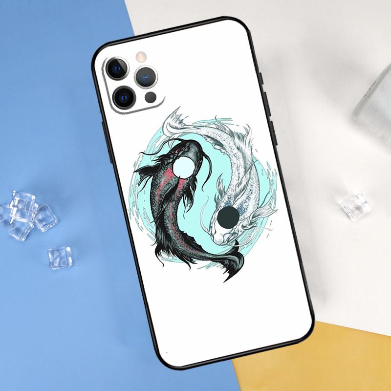 Koi Fish Yin Yang Art Phone Case For iPhone 16 Pro Max 12 13 Mini 11 14 15 Pro Max XR 16 15 Plus 16e Cover Shell