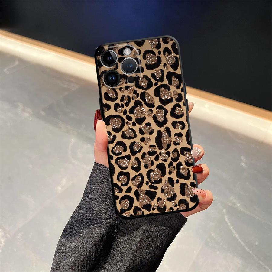 Case for iPhone XR 7 8 17Air 15 16 14 Plus 13 12 11 17 Pro Max XS Max Black Soft Phone Cover Cartoon Leopard Print Pattern