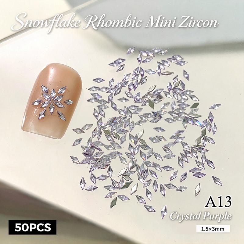 50Pcs Rhombus 3D Glitter Nail Decoration Diy Chic Tiny Crystal Ice-Transparent Mini Sparkle Nail Art Rhinestone