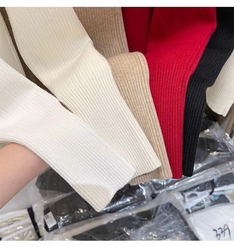 Pulover Tricotat cu Guler de Catifea cu Mărgele pentru Femei Toamnă/Iarnă