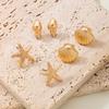 3 Pairs Fashion Holiday Beach Starfish Shell Stud Earrings Sets for Women Vacation Style Summer Geometric Jewelry Party Gift