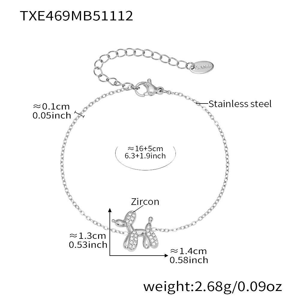 

Cute Balloon Dog Pendant Necklace Bracelet Stud Earrings In Stainless Steel Zircon Charm Necklaces Bracelets Ear Studs for Women