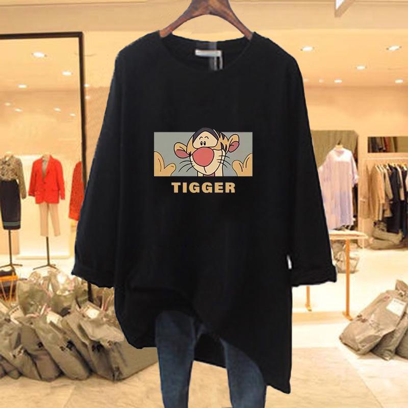 Těhotenské bavlněné tričko s dlouhým rukávem - Volný střih, Mikina zakrývající boky, Základní vrstva střední délky na jaro a podzim