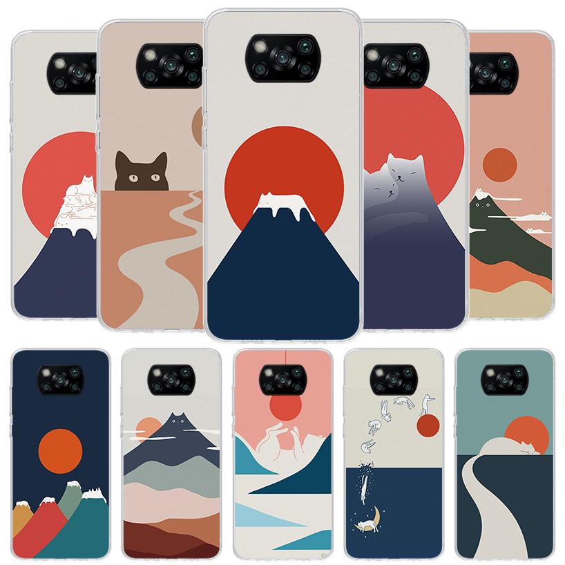 Art Cat Mount Fuji Japan Cover Phone Case For Xiaomi Poco F7 Ultra X7 X6 X5 Pro M7 Redmi 15C 15 13C 13 12C 12 10C 10 9A 9C 9T 9
