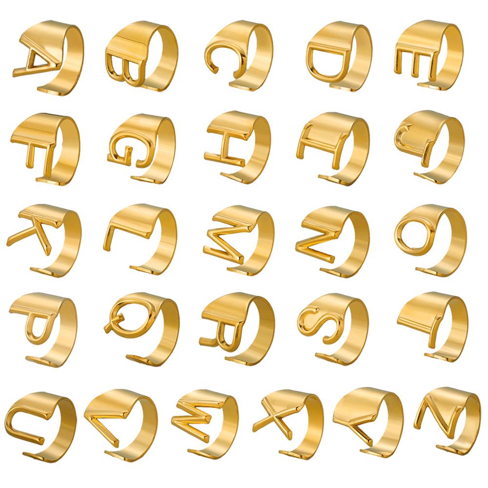 

Punk Hollow A-Z Initials Name Letter Ring Gold Color Stainless Steel Adjustable Party Alphabet Rings for Women Men Jewelry Gift 6&A