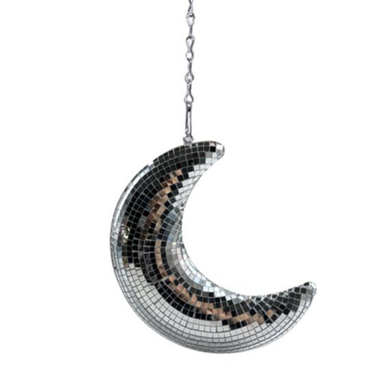 Disco Ball Eye-Catching Moon Shaped Disco Bal Reflective Hanging Ornament with Chain Hook Party Decor