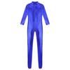 S-3XL Women's Front Zipper Full Body Jumpsuit, Metallic Shiny Long Sleeve Unitard Tights for Stage Performance & Club