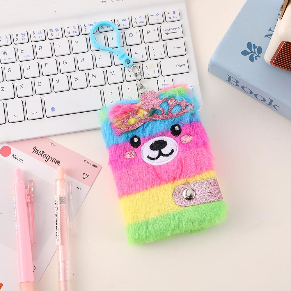 Plush Mini Notebook with Hook - Portable Durable Cute Kitten & Puppy Diary with Sticky Notes