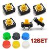 12set Tactile Push Button Switch Momentary 12*12*7.3MM Micro Switch Button with Knob Yellow Green Red Kit 12x12x7.3