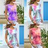 Womens Vibrant Tie-dye Printed Tops Casual Short Sleeve Blouse Perfect For Summer